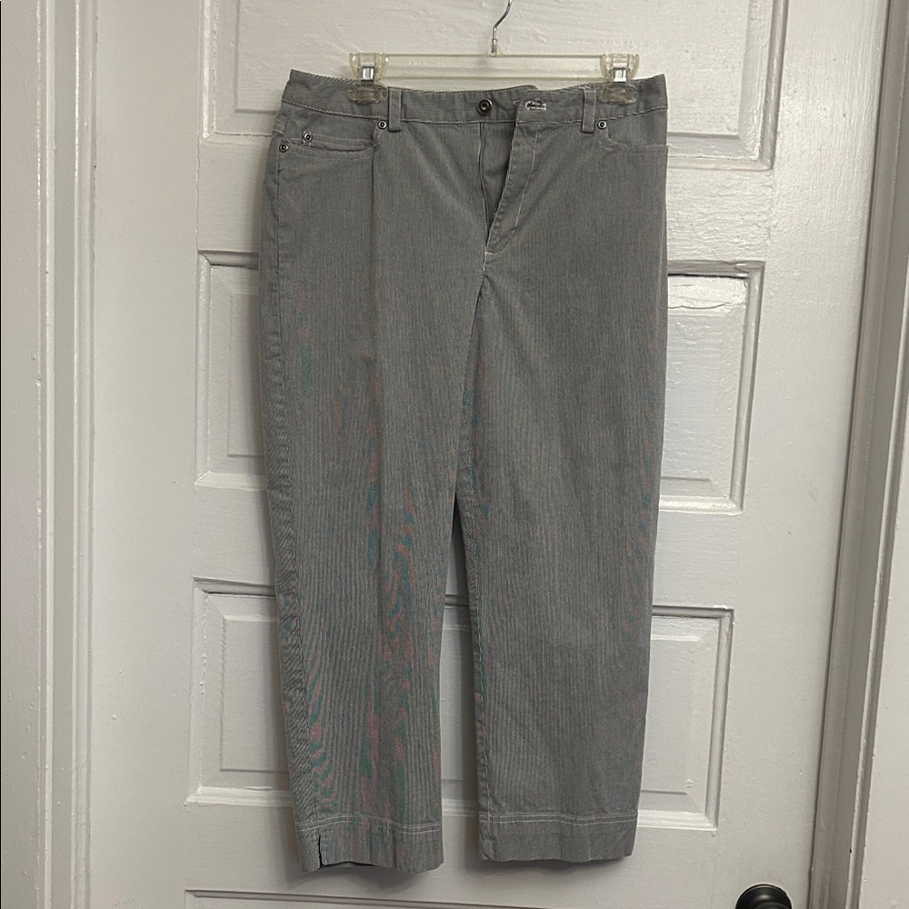 Rafaella Black and White Striped Fabric Capris